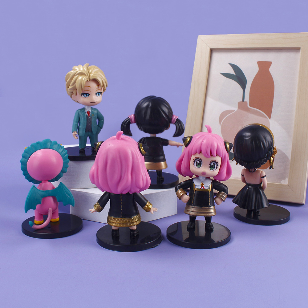 Wholesale 6 pcs set Spy X Family Anya Forger Chibi Anua Anime Figure With Base Anime Figure Model Toy For Kids Gifts