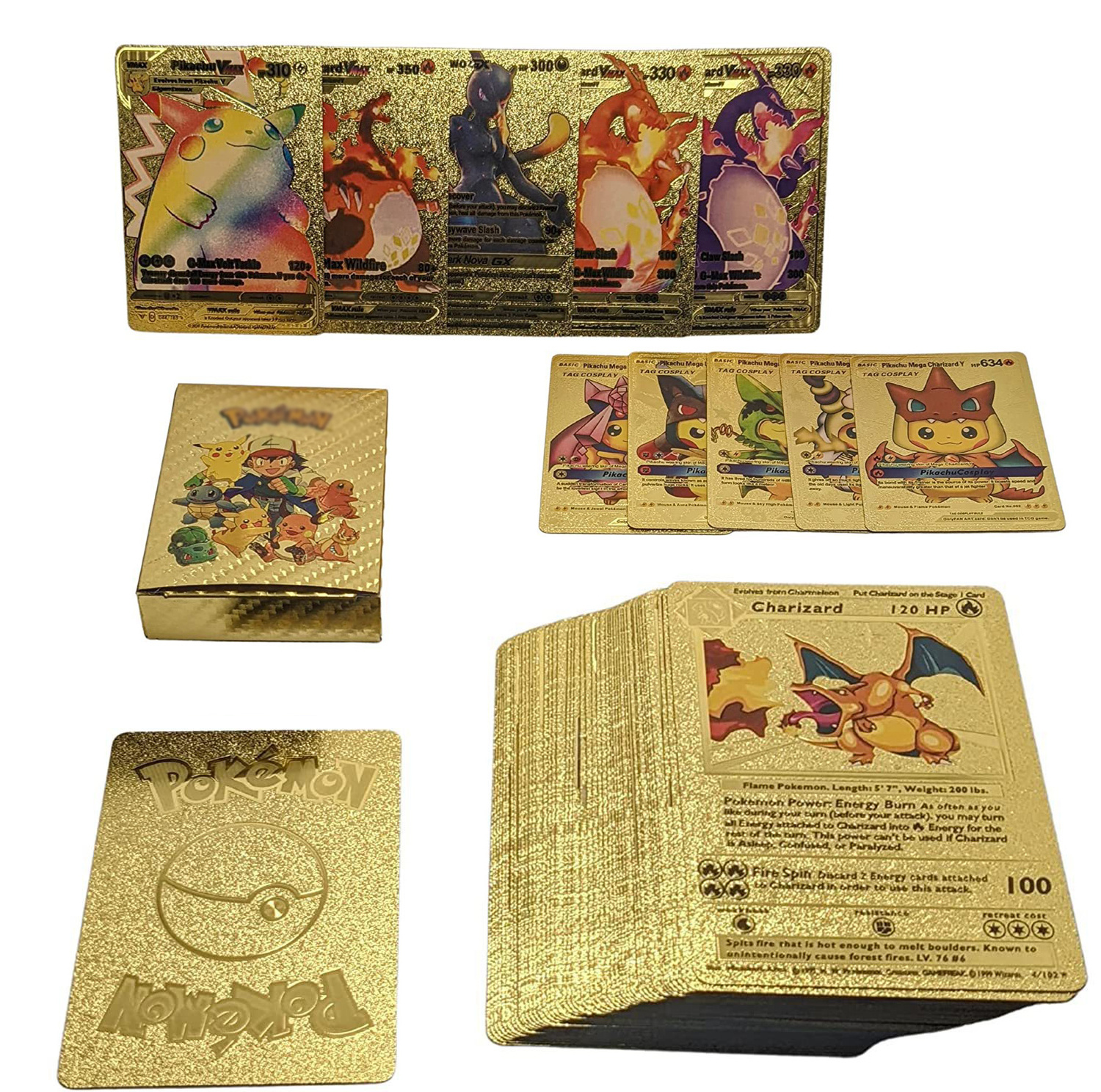 2023 Explosion 55 Sheets English French Spanish Poke mon Gold Foil Card Pokemoned Board Game Card Game Card