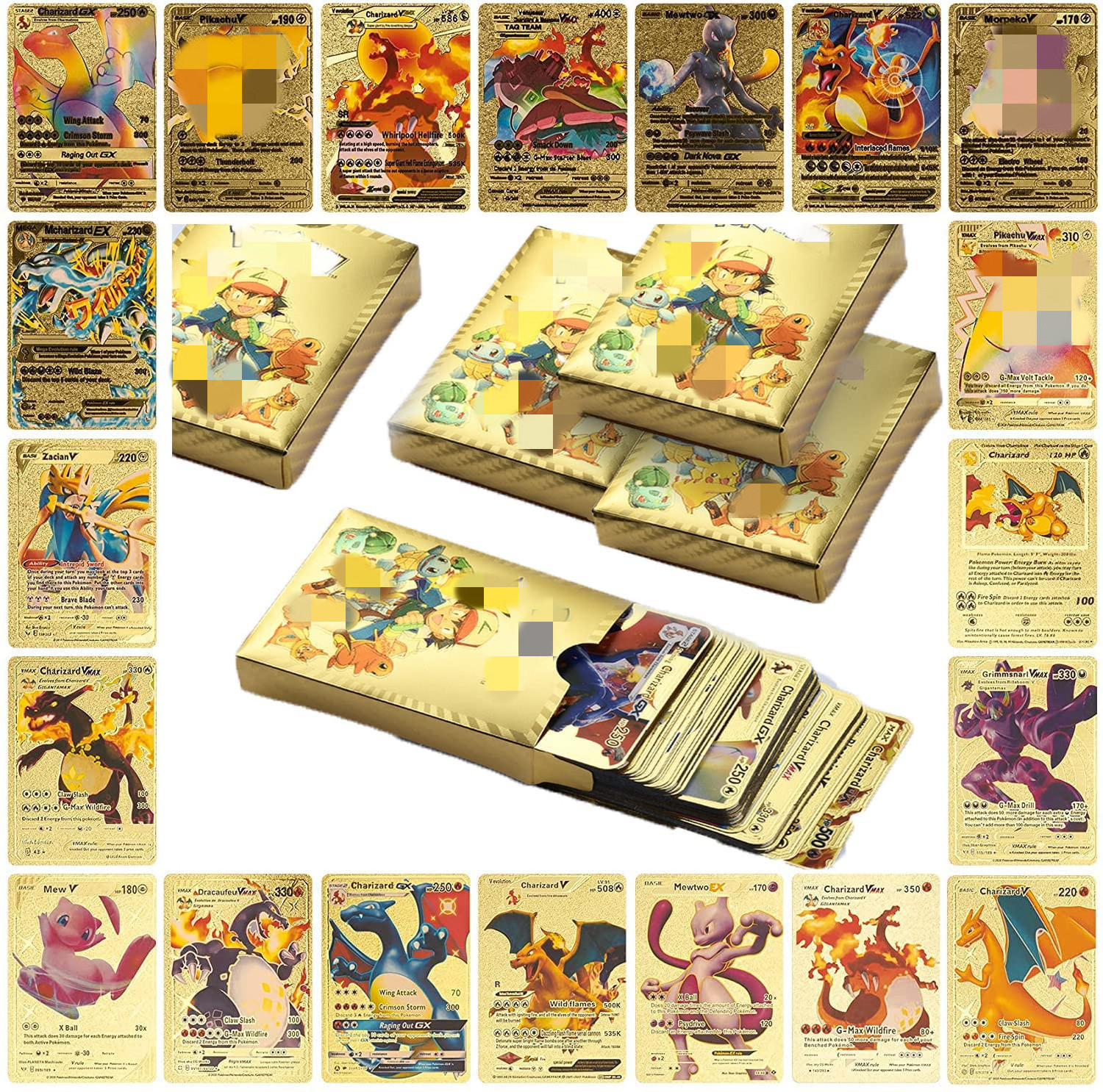 2023 Explosion 55 Sheets English French Spanish Poke mon Gold Foil Card Pokemoned Board Game Card Game Card