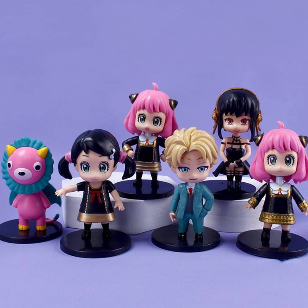 Wholesale 6 pcs set Spy X Family Anya Forger Chibi Anua Anime Figure With Base Anime Figure Model Toy For Kids Gifts