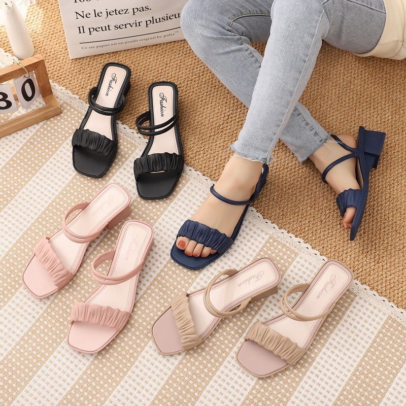 summer heels 2023 new sandals and slippers latest platform chunky heels mid women's pumps designer female bow high heels