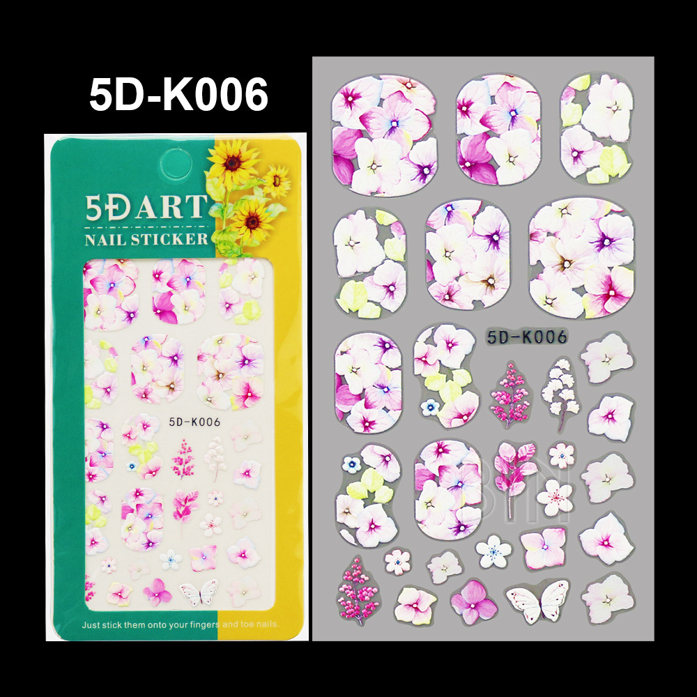 Bin Nail Art Decoration 5D Nail Sticker Decals Embossed Flower Butterfly