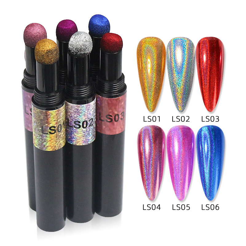 BIN OEM 6 colors nail art solid magic Holographic Laser chrome magic mirror powder coating mirror effect