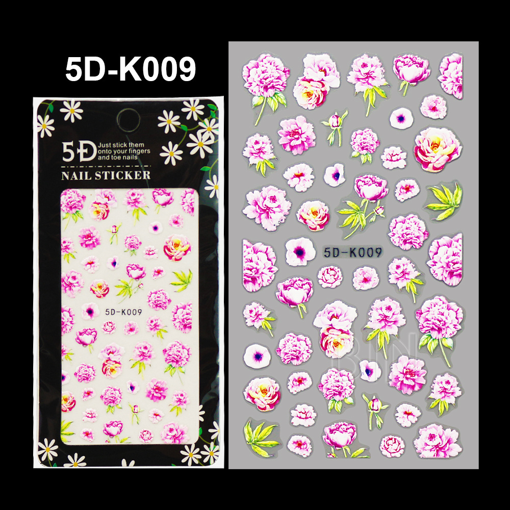 Bin Nail Art Decoration 5D Nail Sticker Decals Embossed Flower Butterfly