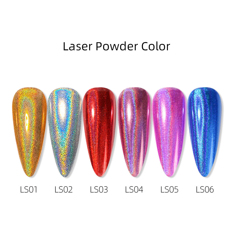 BIN OEM 6 colors nail art solid magic Holographic Laser chrome magic mirror powder coating mirror effect