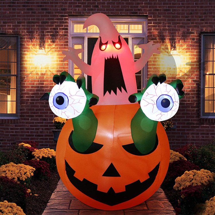 2.4m Scary Animatronic Ornaments Outdoor Design Pumpkin Light Decoration Halloween Party Indoor Inflatable Halloween Decorations