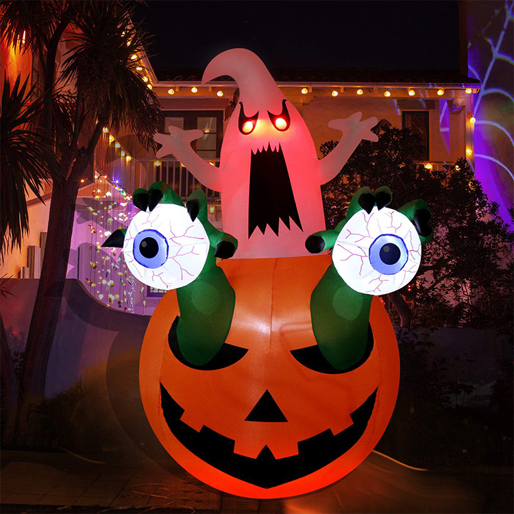 2.4m Scary Animatronic Ornaments Outdoor Design Pumpkin Light Decoration Halloween Party Indoor Inflatable Halloween Decorations