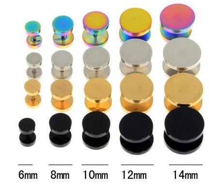 1PC Stainless Steel  Ear Plugs Flesh Tunnels Cheater Faux gauge Earrings Body Piercing Jewelry 6mm-14mm Gold Black Silver