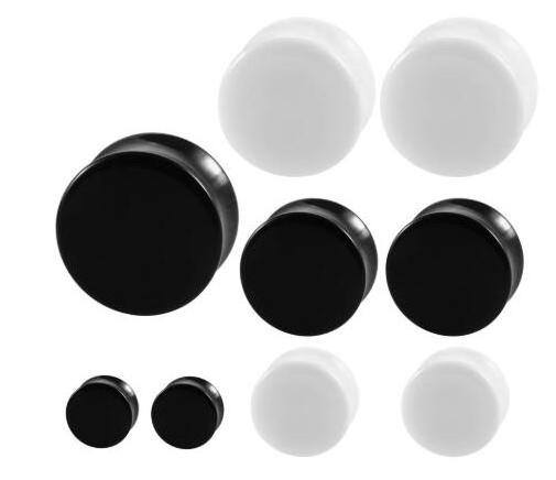 Pair White&Black Acrylic Ear Tunnel Plug Simple Styles Ear Gauges Piercing Double Curved Saddle Expander Stretcher Body Jewelry