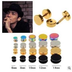 1PC Stainless Steel  Ear Plugs Flesh Tunnels Cheater Faux gauge Earrings Body Piercing Jewelry 6mm-14mm Gold Black Silver