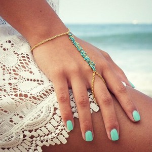 Women Turquoise Bracelet Slave Chain Hand Harness Finger Ring Jewelry Gift