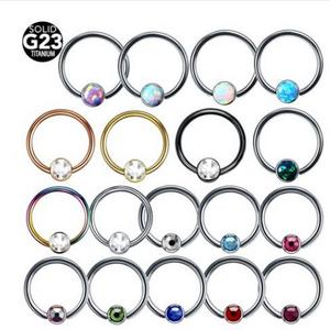 Titanium Opal Ear Septum Piercing Nose Ring Gem Ball BCR Piercings CBR Helix Tragus Labret Rings Piercings Body Jewelry