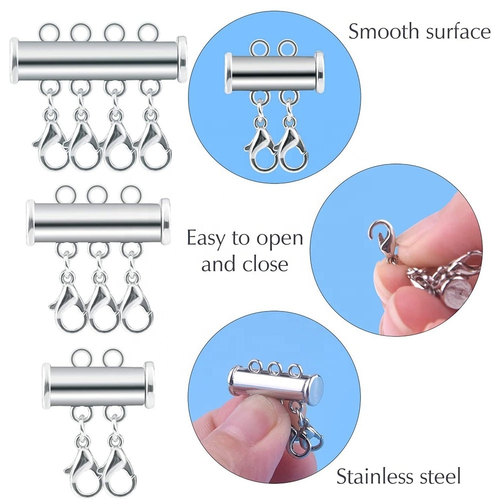 Multi Strand Necklace Layer Lobster Clasp Slide Magnet Tube Connector Locks