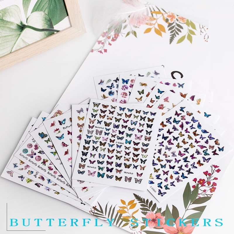 Nail Stickers Nail Sticker Set Plastic Laser Color 3D Self-adhesive Friendly Materials, Non-toxic Glitter Butterfly Plastic Glue