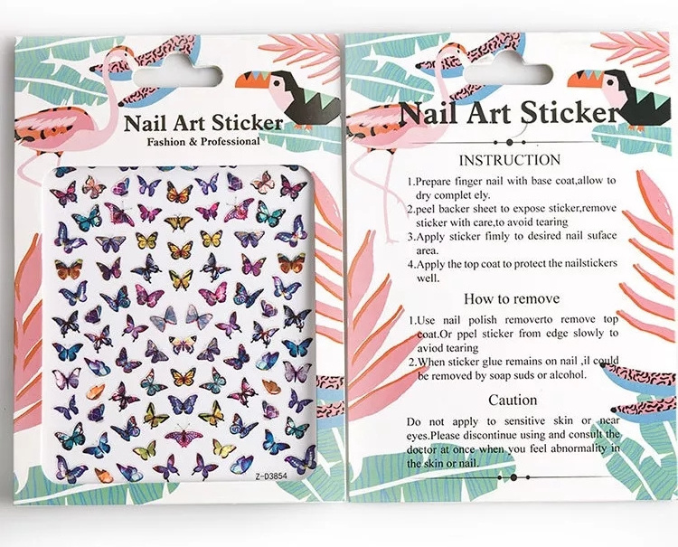 Nail Stickers Nail Sticker Set Plastic Laser Color 3D Self-adhesive Friendly Materials, Non-toxic Glitter Butterfly Plastic Glue