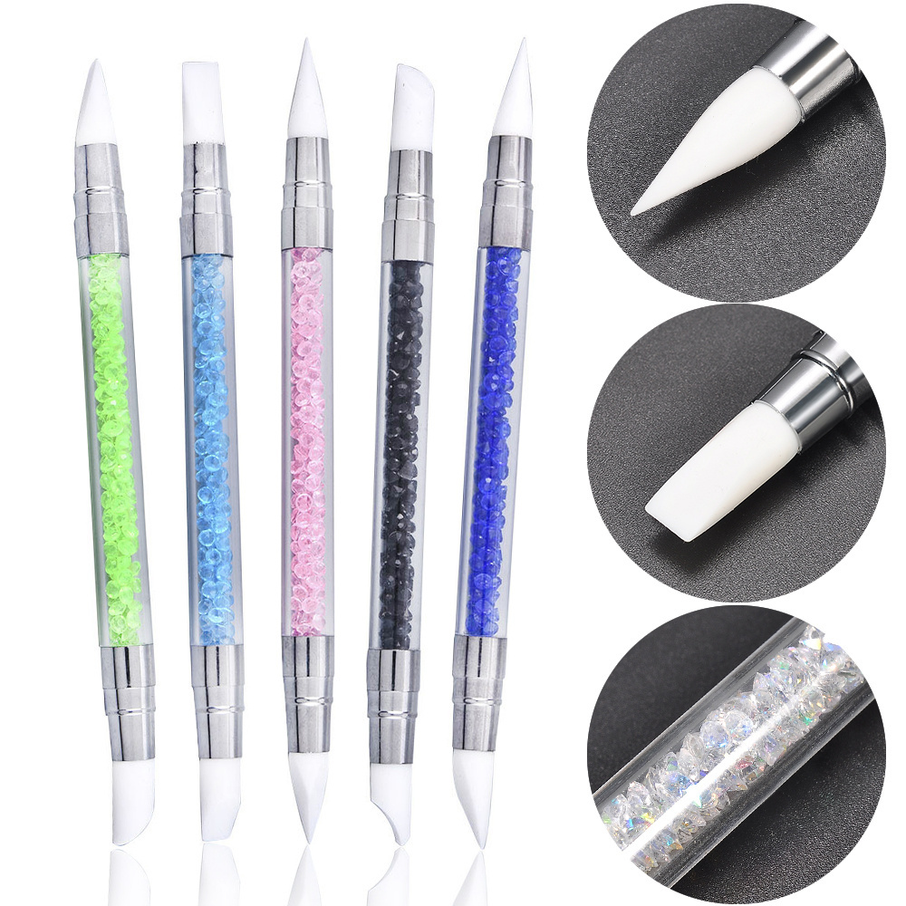 Double-Ended Silicone Acrylic Rhinestone Handle Engraving Embossing gel Polish Carving Pen Rubber Tip Nail Art Brushes tool