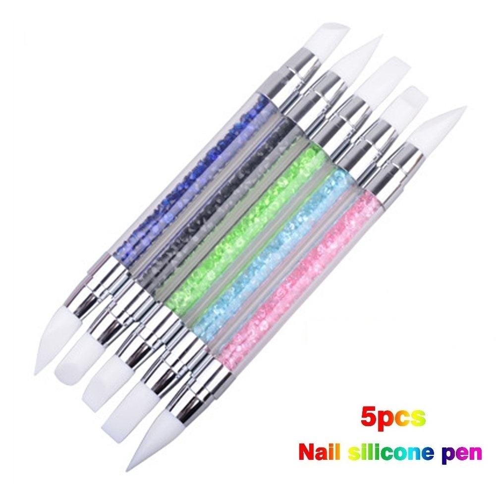 Double-Ended Silicone Acrylic Rhinestone Handle Engraving Embossing gel Polish Carving Pen Rubber Tip Nail Art Brushes tool