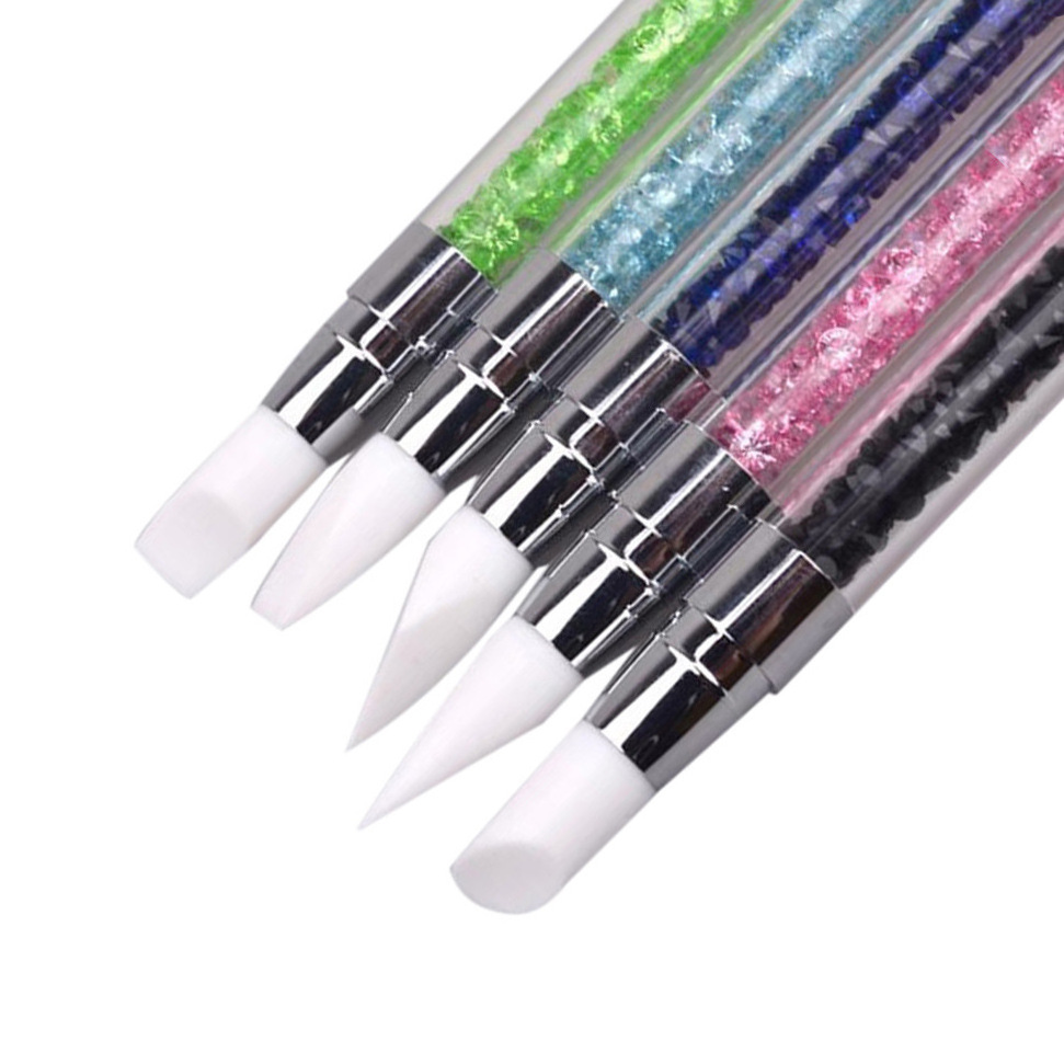 Double-Ended Silicone Acrylic Rhinestone Handle Engraving Embossing gel Polish Carving Pen Rubber Tip Nail Art Brushes tool