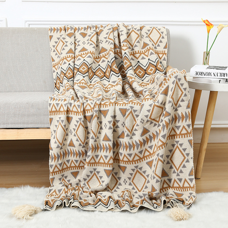 Hot Sale Navajo Custom Boho Knitted Bohemian Tassel Adult Luxury Warm Cotton Security Throw Blankets for Sofa