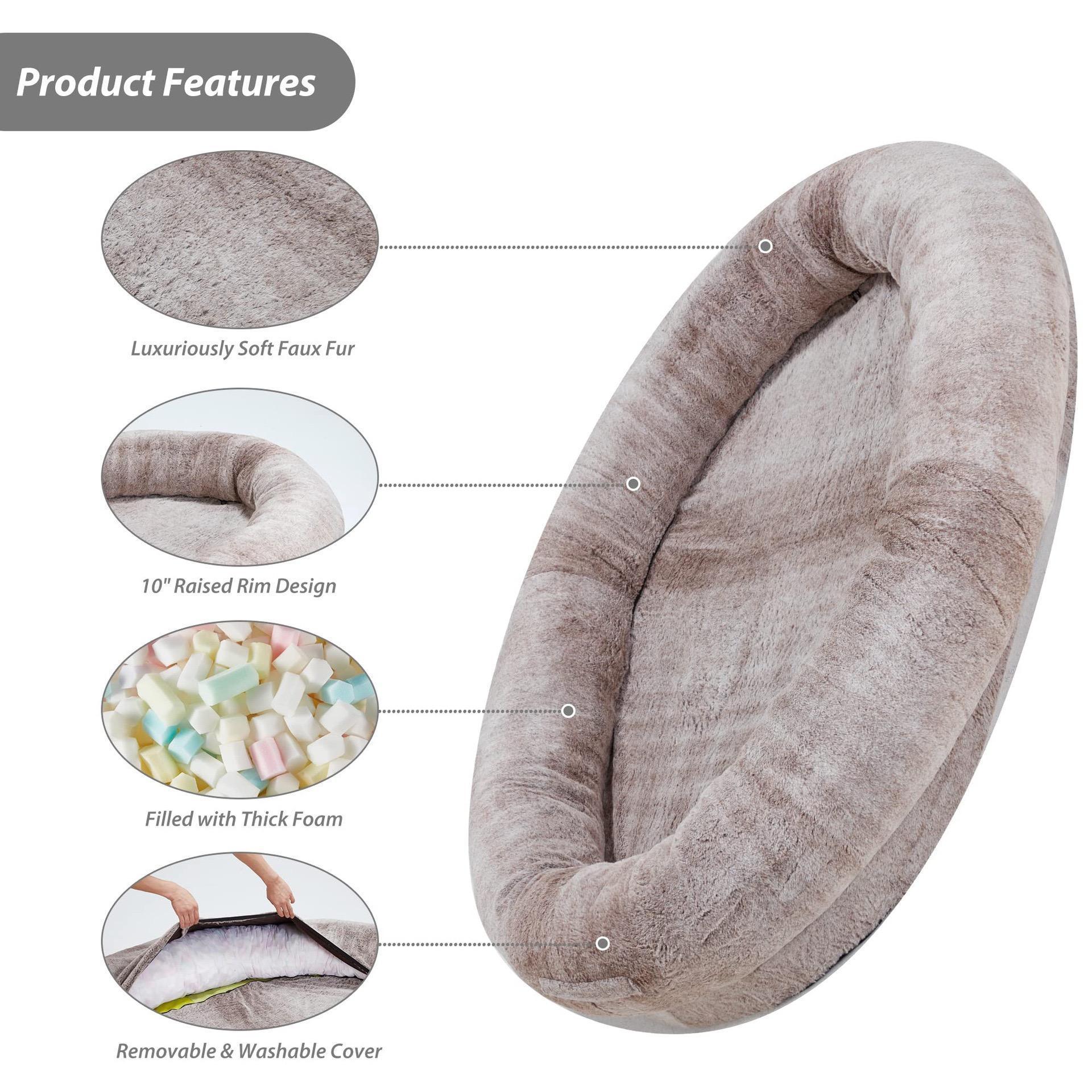 Queeneo Luxury Popular Super Large Sleep Deeper Donut Pet Bed For Humans Sized Lazy Round Plush Removable Antibacterial Sofa