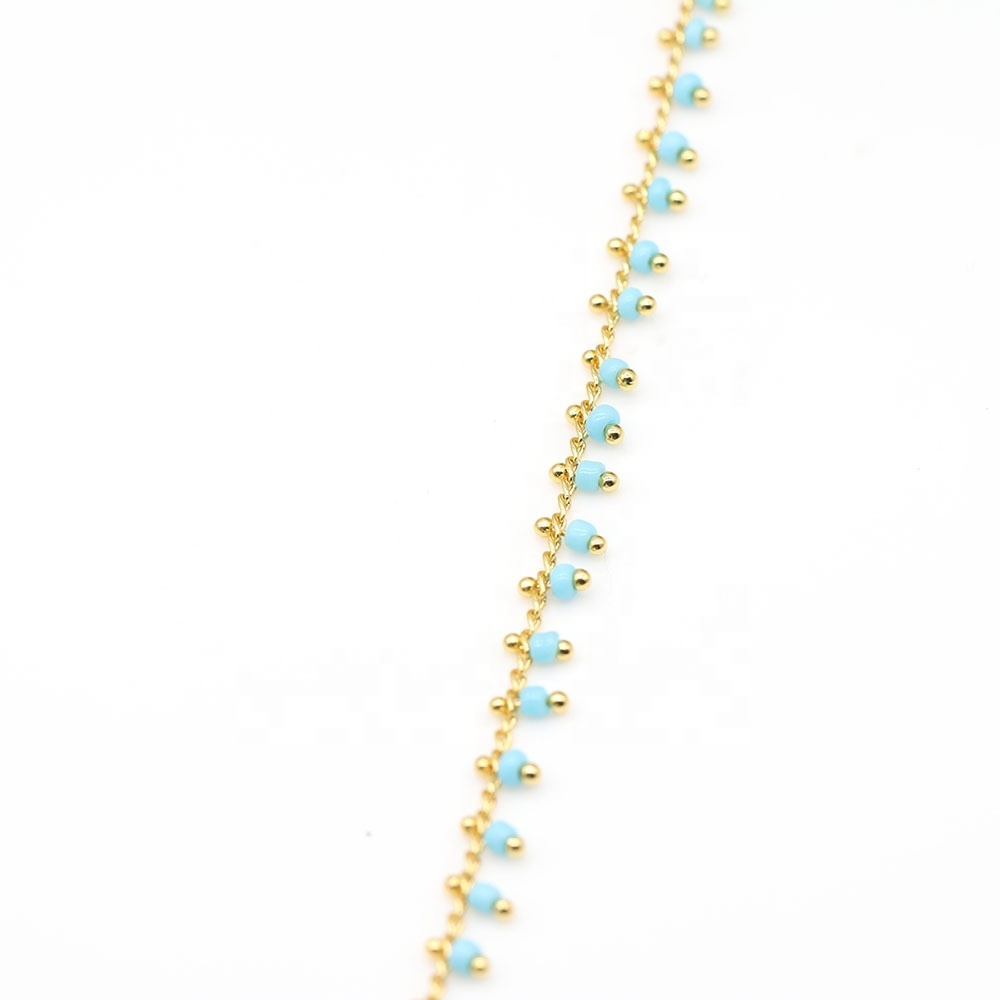 Woman jewellery accessories blue beads vintage glass bead chain necklace