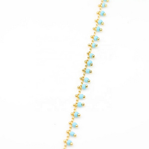 Woman jewellery accessories blue beads vintage glass bead chain necklace