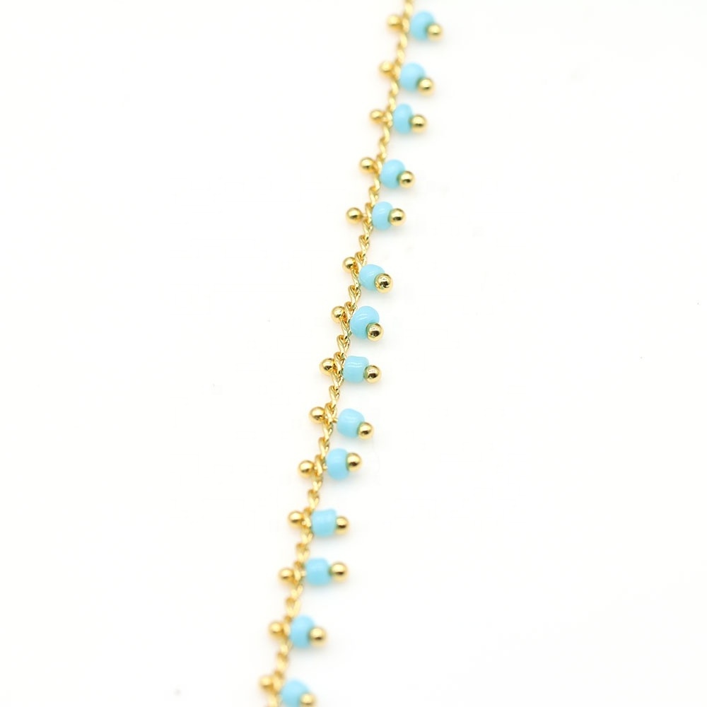 Woman jewellery accessories blue beads vintage glass bead chain necklace