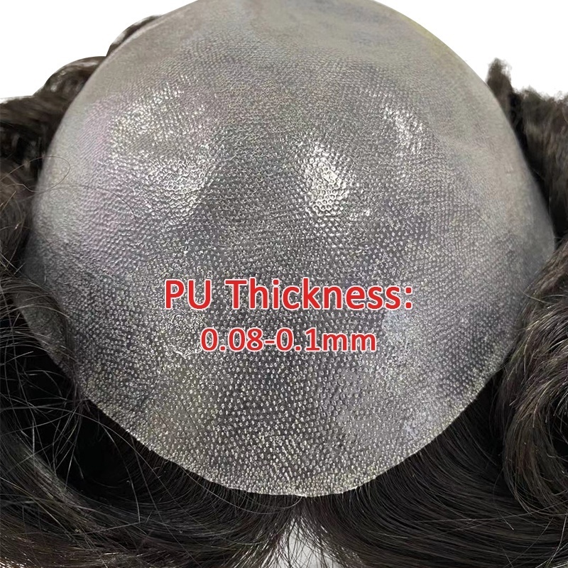 Ali Queen Hair Replacement Systems Full PU Transparent Thin Skin -0.1mm Indian Human Remy Hair Wig For Man Durable Hairpiece