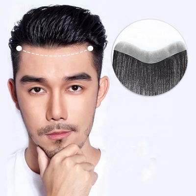 Men Toupee 100% Human Hair Piece V-Loop Hairline Frontal for Men Thin Skin Tape Men Wigs 6 inch human hair toupee