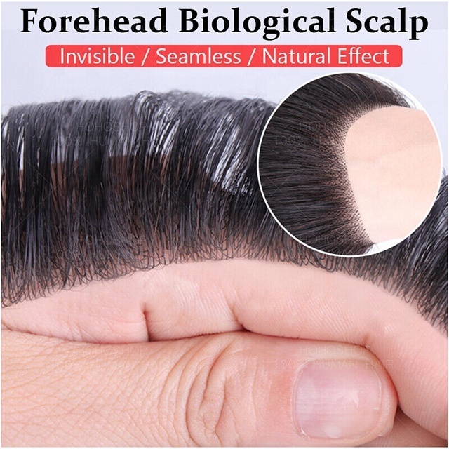 Men Toupee 100% Human Hair Piece V-Loop Hairline Frontal for Men Thin Skin Tape Men Wigs 6 inch human hair toupee