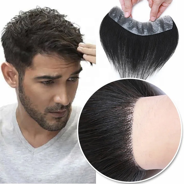 Men Toupee 100% Human Hair Piece V-Loop Hairline Frontal for Men Thin Skin Tape Men Wigs 6 inch human hair toupee