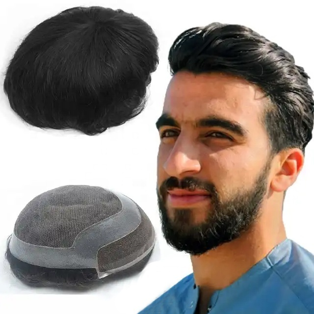 wholesale 100% Indian human hair toupee natural hairline super thin silk lace Hollywood base toupee for men