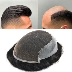 Q6 Lace Toupee Men PU Men Replacement Toupee Hair Prosthesis 100% Human Hair Men's toupee