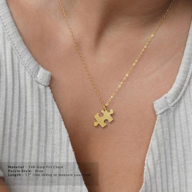 Dainty Personalize Puzzle Piece Pendant Necklace, Gold Stainless Steel Chain Necklace Delicate Choker