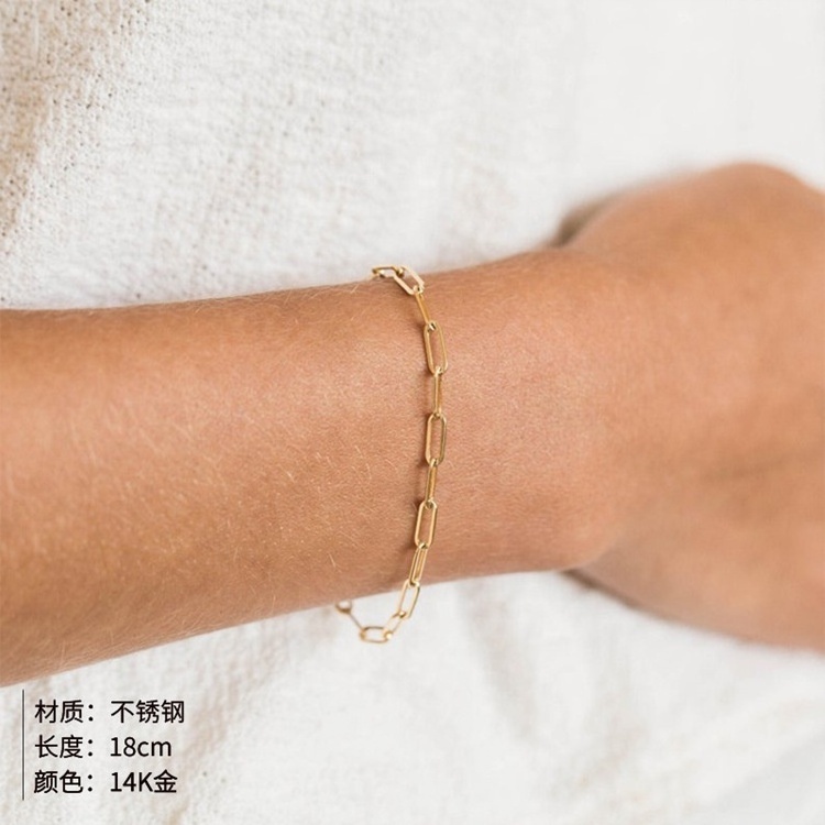 Women Jewelry 18K pvd Gold Color Stainless Steel 4mm Paper Clip Rectangle Links Minimalist Paperclip Chain Bracelets Gifts