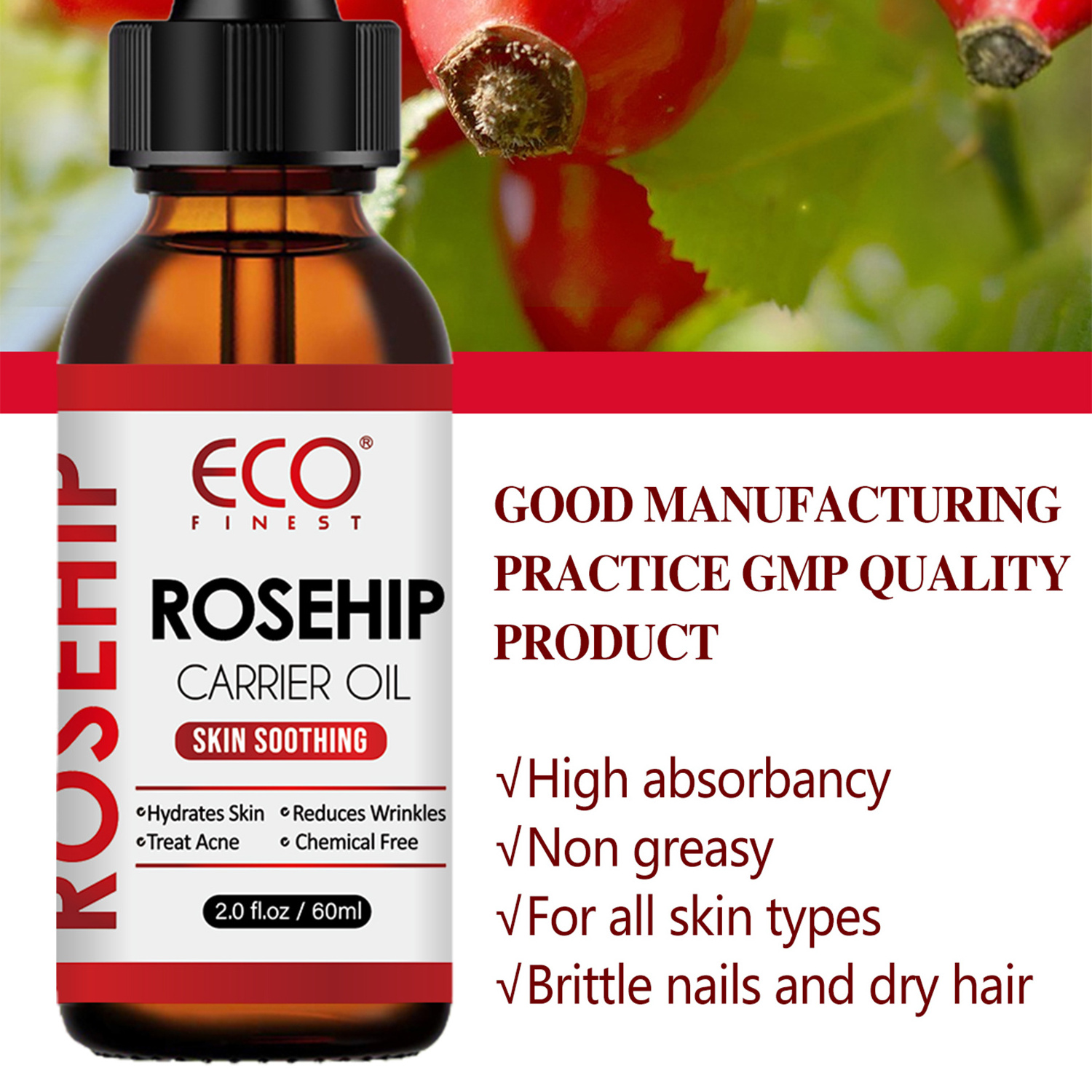 100% Pure Cold Pressed Organic Rosehip Seed Oil for Gua Sha Massage & Face Oil & Acne Scars-281315