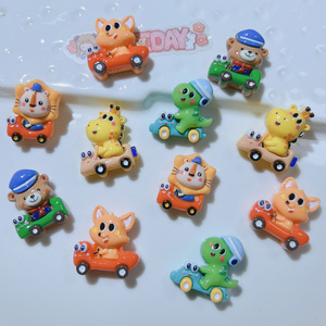 Cartoon Animal Cute Driving Bear Resin Charms Flatback For Hair Bow Center Photo Frame Decor Crafts Slime Charm DIY