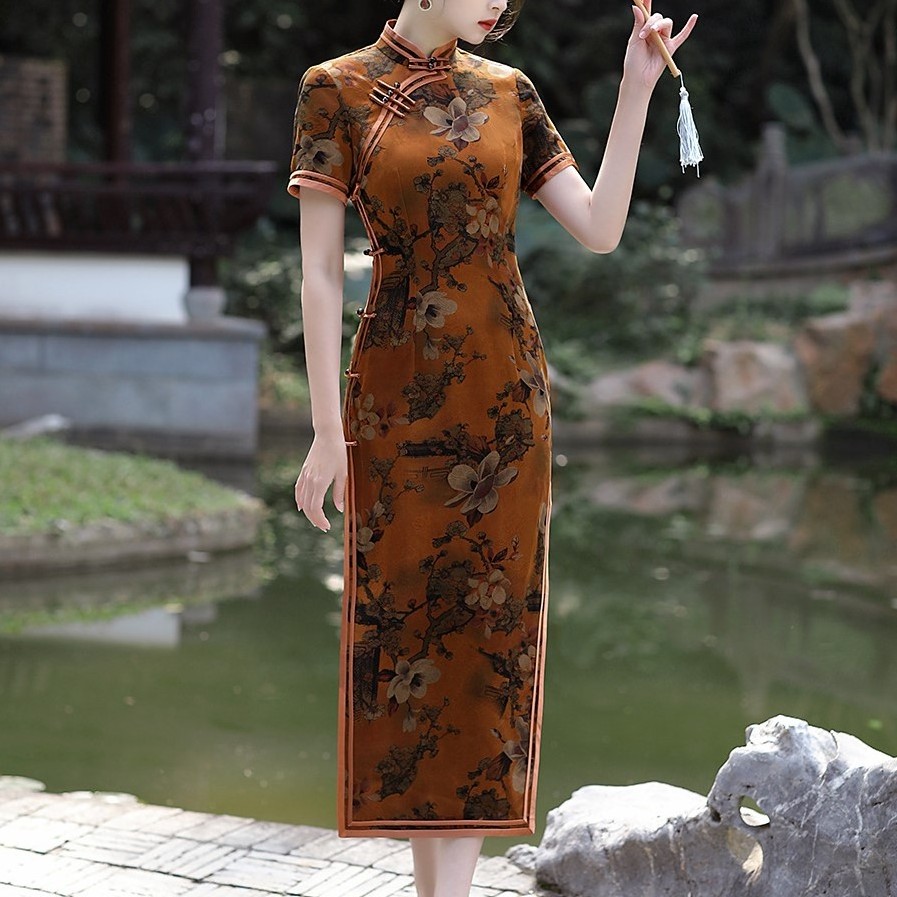 Solid Color Elegant Retro Chinese Style Cheongsam Women's Clothing