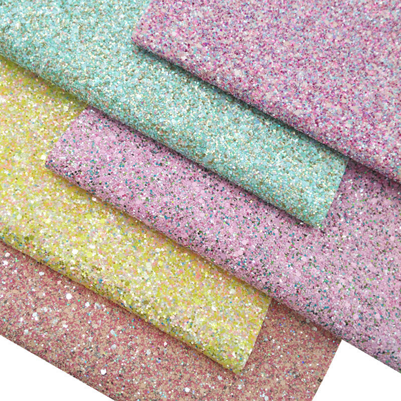 134*90CM Easter Mixed Colors Candy Color Chunky Glitter Fabric Sheets PU Leather Synthetic Leather For Hair Accessories