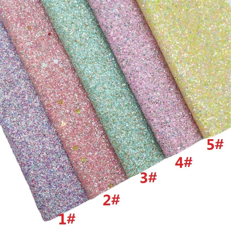 134*90CM Easter Mixed Colors Candy Color Chunky Glitter Fabric Sheets PU Leather Synthetic Leather For Hair Accessories