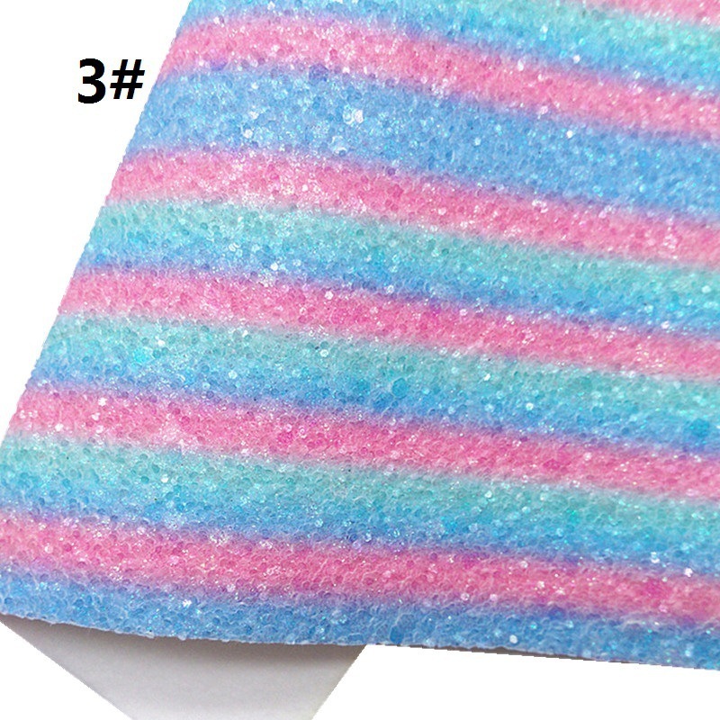 134*90CM Designer Rainbow Printing PU Chunky Glitter Leather Fabric For Headband DIY Craft KTV Wall Decor