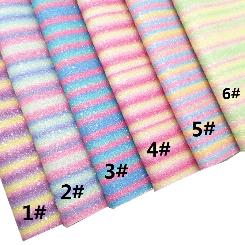 134*90CM Designer Rainbow Printing PU Chunky Glitter Leather Fabric For Headband DIY Craft KTV Wall Decor