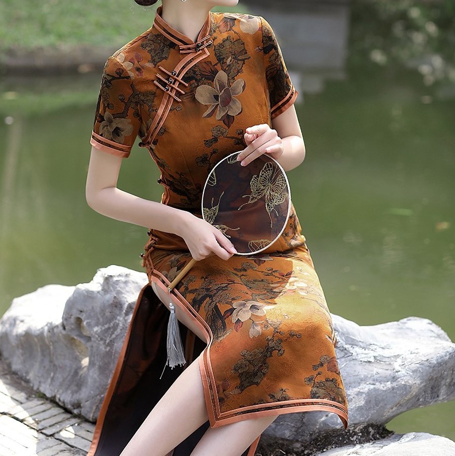 Solid Color Elegant Retro Chinese Style Cheongsam Women's Clothing