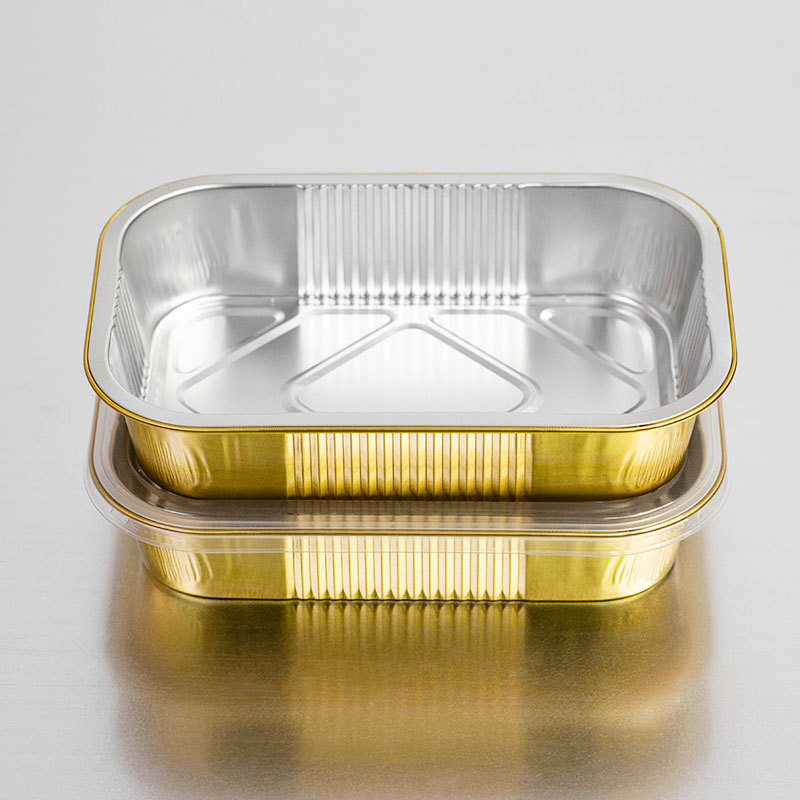 Smooth wall gold disposable tin foil tray turkey baking pans aluminium foil food container with plastic/heat seal lid