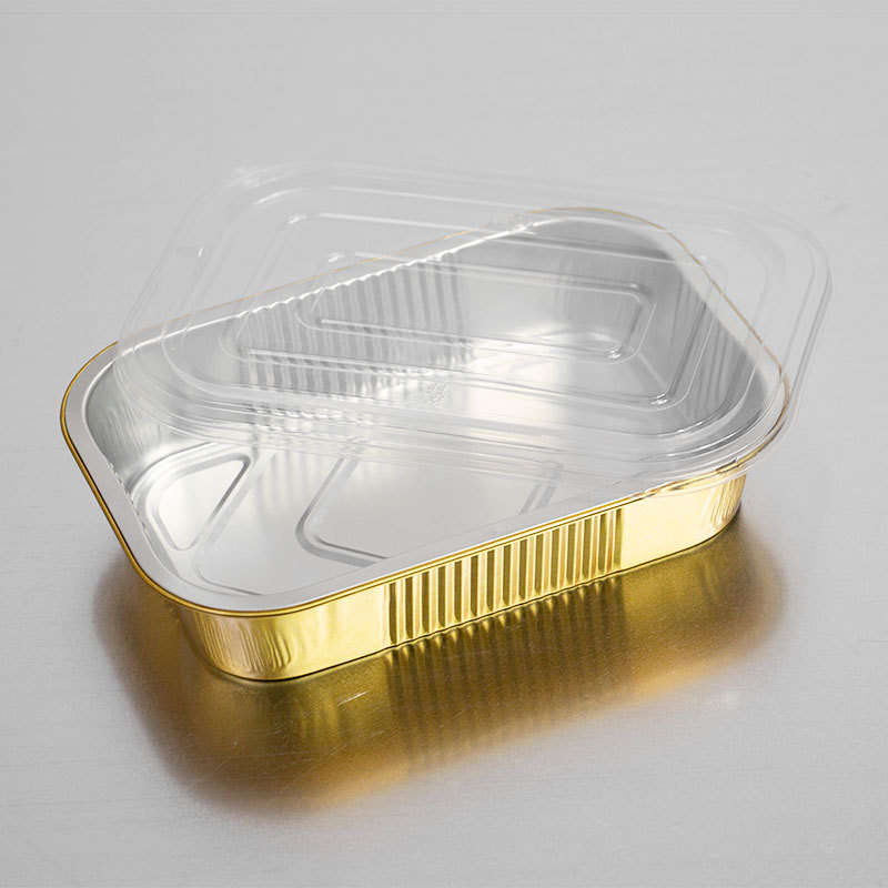 Smooth wall gold disposable tin foil tray turkey baking pans aluminium foil food container with plastic/heat seal lid