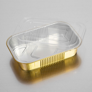 Smooth wall gold disposable tin foil tray turkey baking pans aluminium foil food container with plastic/heat seal lid