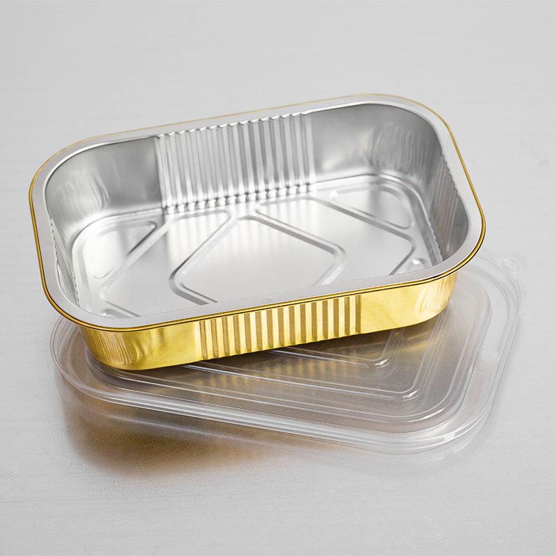 Smooth wall gold disposable tin foil tray turkey baking pans aluminium foil food container with plastic/heat seal lid