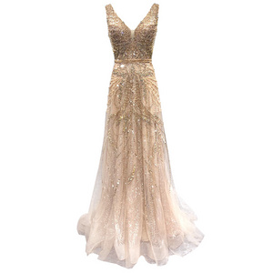 QUEENS GOWN  champagne beaded   prom dress ostrich mermaid gown  heavry beaded evening gown