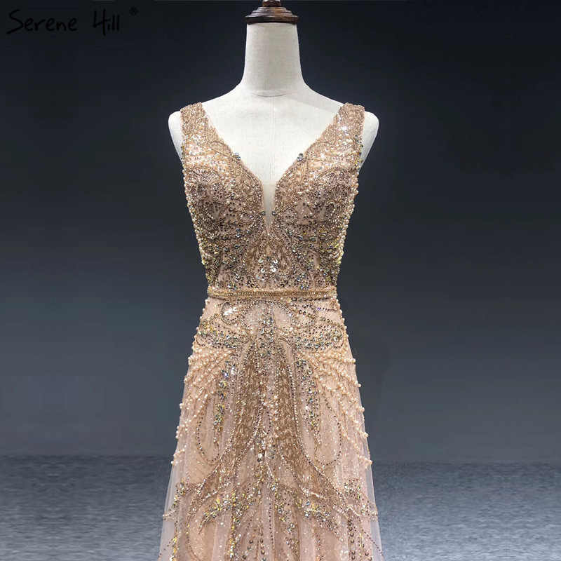 QUEENS GOWN  champagne beaded   prom dress ostrich mermaid gown  heavry beaded evening gown