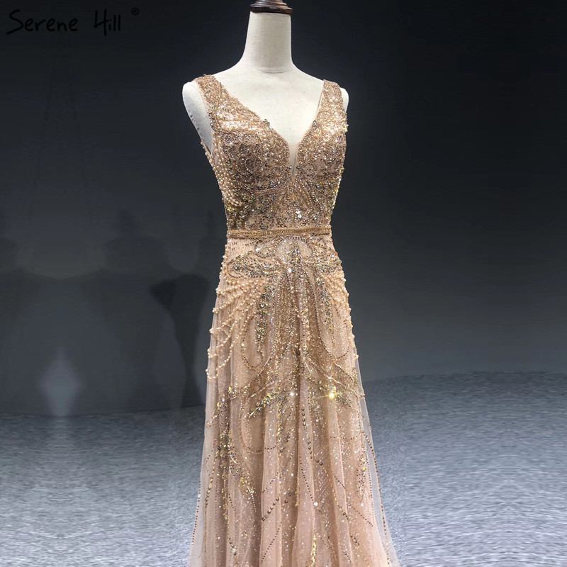 QUEENS GOWN  champagne beaded   prom dress ostrich mermaid gown  heavry beaded evening gown